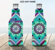 Mandala Personalised Stubby Holder Zip Up Bottle Cooler Collapsible