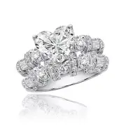GIA Certified Diamond Bridal Ring Set Heart Shaped 4.00 CT 18k White Gold