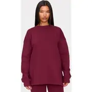 Burgundy Oversized Split Hem Sweatshirt, Burgundy