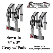 2 Polaris UTV Dragonfire H-Style 4 Point Sewn In Style Harness Gray 3" w/Pads