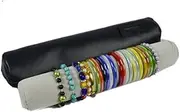 LIFKOME PU Leather Jewelry Organizer Bag Dark Blue Bracelet Storage Pouch with Removable Grey Sponge Roll for Travel Display Protection of Bangles and Watches