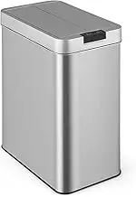 Giantex Slim Kitchen Trash Can with Wing Lids, 50L Automatic Sensor Garbage Can with Stainless Steel Frame, Hand-Free Infrared Motion Sensor Waste Bin for Narrow Space, Soft Closing, Stay Open