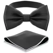 Men's Bow Ties with Handkerchief Pre-Tied Style Formal L - (adults) 01 Black