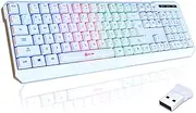 KLIM Chroma Wireless Gaming Keyboard RGB New - Long-Lasting Rechargeable Battery - Quick and Quiet Typing - Water Resistant Backlit Wireless Keyboard for PC PS5 PS4 Xbox One Mac - White