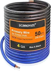 4 Gauge Automotive Battery Cable, 4 AWG Copper Clad Aluminum (CCA) Wire for Car, Truck, RV, Boat, Heavy Duty Flexible 12V Battery Wire, Corrosion-Resistant 4 Gauge Amp Wire Kit 12V Cable Wire