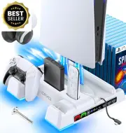 PS5 Stand & Cooling Station w/ Controller Charger, 3-Speed Fan & Headset Holder