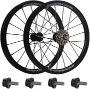 Wheelset Folding Bike BMX 14'' 16'' Front Rear Bicycle Rims V Brake Bearing Hubs with 9T 11T 13T 15T 17T Sprockets (Color : Black, Size : 14inch)