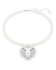 Swarovski Ariana Grande Imitation Pearl & Crystal Heart Halo Pendant Necklace, 14.875-17.75