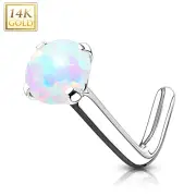 14K Yellow Gold or White Gold Prong Set 2 mm Opal L Bend Nose Ring 20g 1/4"