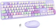 UBOTIE Colorful Computer Wireless Keyboards Mouse Combos, Typewriter Flexible Keys Office Full-Sized Keyboard, 2.4GHz Dropout-Free Connection and Optical Mouse