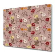 Glass Chopping Cutting Board Worktop Saver Field flowers pink Colourful 60x52