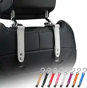 Compuda Purse Hook Holder for Car - 2 Pack Genuine Leather Car Back Seat Handbag Hidden Hanger Headrest Hooks for Purses and Bags (Grey)