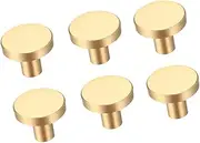 6Pcs Gold Cabinet Knobs, Brushed Brass Round Kitchen Cabinet Hardware Pulls Knobs Gold for Dresser Drawer Cupboard Furniture Closet Wardrobe Door Knobs Handles (20x25 mm)