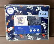 New Power Down Brand Astronaut Full/Double Sheet Set Outer Space Alien Soft Blue