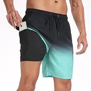 [Milaloko] Men's Swimming Shorts Quick Dry Swim Trunks Beach Shorts Surfing Boardshorts with Compression Liner and Pockets