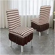 Elegant Ruffle Dining Chair Covers with Short Skirt 2/4/6 PCS Home Kitchen Seersucker Chair Seat Slipcovers Stretch High Back Chair Protectors for Hotel Banquet Wedding(Coffee-02,4Pcs)