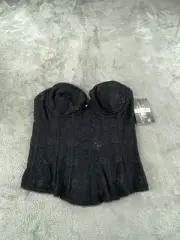 Dominique Corset Women's Black Lace Longline #7749 Full Figure Bustier Bra 32A