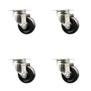 3.5 Inch 316SS Soft Rubber Wheel Swivel Top Plate Caster Set Service Caster