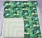 Indian Green Twin Handmade Banana leaf Screenprint Cotton Bedspread Kantha Quilt