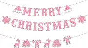Pink Christmas Party Decorations,Merry Christmas Banner Decorations,Xmas Pink Tree Snowflake Banner for Home, Outdoor, Indoor, Winter Holiday Home Birthday Party,Snowflake Winter Birthday
