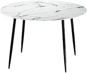 Dining Table Round Wooden Table with Marble Effect Metal Legs 110CM White