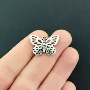 BULK 20 Butterfly Charms Antique Silver Tone Delicately Detailed - SC3672
