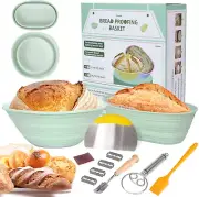 Neddie Silicone Banneton Bread Proofing Baskets, 9 Inch round & 10 Inch Oval Fol