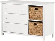 South Shore Furniture Cotton Candy 3-Drawer Dresser with Baskets, Pure White