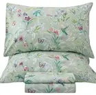Green Floral Queen Size Sheet Sets - Green Flower Bird Butterfly Print Botani...