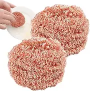 Dish Scrubber Brush | Scrub Pad Kitchen Brushes for Dishes - 2 Pieces Copper Wire Pot Scrubbers Cleaning Supplies, Dishwashing Sponge for Pots Pans Sink Grill Oven Bathroom