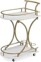 Storage Rack 2-Tier Bar Cart,Gold Wine Cart with Wine Rack & Glass Holder,Mobile Bar Serving Cart,for Party,Home,Rolling Drink Trolley Trolley on Wheels