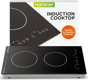 Induction Cooktop - 2 Glass Induction Burner Zones - Adjustable Temperature Sett