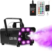 500W Smoke Machine, 8 LED RGB Light for Fog Machine with 13 Colorful LED Lights Effect, 2000CFM Fog, 1 Wired Receiver, and 2 Wireless Remote Controls. Perfect for Wedding, Halloween, Party,DJ.