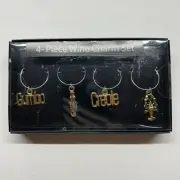 4-piece Wine Charm Set Louisiana Gumbo Cajun Lobster Mardi Gras Theme