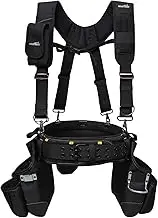 MELOTOUGH Tool Belt with Suspenders Brace Tool Bag Supenders Framers Comb Apron Tool Belt Construction Tool Pouch Builder Heavy Duty Carpenter Suspension Rig for Electrician, Roofing,Contractor, Black