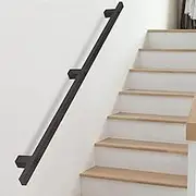 1m/1.5m/2m/3m/4m Black Square Stairs Banister Handrail, Non-Slip Stair Railings Support Rod with Brackets, Staircase Handrails with Grab Rail Complete Kit(8ft/240cm)