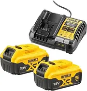 [DEWALT] DCB1104P2-QW, 18V 5Ah Battery Set, 2x XR DCB184 Batteries, Includes Quick Charger for XR Slide Batteries and Flexvolt Batteries