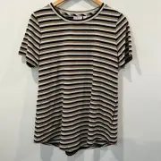 LOGO Lori Goldstein Tan Black Metallic Striped T-Shirt Size S NWT