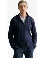 [Trenery] Brushed Cotton Half Zip Monogram Sweat in Navy