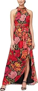 [S.L. Fashions] Women's Sleeveless Tulip Cutaway Ruffle Front Skirt Maxi Dress with Halter Neck