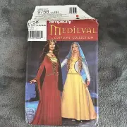 Sewing Pattern Simplicity 9758 Sz 14-20 Dress Medieval Renaissance Cosplay