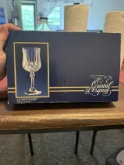 LONGCHAMP CRISTAL D`ARQUES, 6 CRYSTAL WINE/WATER GLASSES 6 1/4 Oz New Garanti