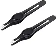 Professional Stainless Steel Eyebrow Tweezers – Wide Rubber Grip Precision Tweezer for Ingrown Facial Hairs – 2 Pcs Pack by DMX INTL