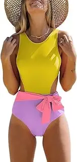 [Generic] Women's swimsuit color block splicing sexy bikini one piece sleevess swimsuit