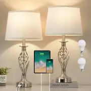 Table Lamp for Bedroom Set of 2 with USB C+A Ports, Modern Bedside Lamps with...
