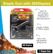 STAPLE GUN HEAVY DUTY 500 Staples TACKER UPHOLSTERY STAPLER Fastener Tool Kit