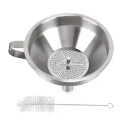 Stainless-Steel Funnel With Brush Removable Double-Strainer Filter