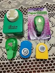 5 PAPER SHAPERS Craft Lot Paper Edge Cutters Punchers Bear Shamrock Apple Tree