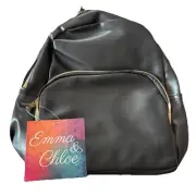 Emma & Chloe Mini Backpack Purse Black Faux Leather Gold Zipper NEW With Tags