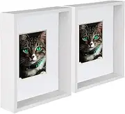 Nicola Spring 2X White 8'' x 10'' 3D Deep Box Photo Frames with White 4'' x 6'' Mount - Standing Hanging Craft Shadow Picture Display - by Nicola Spring